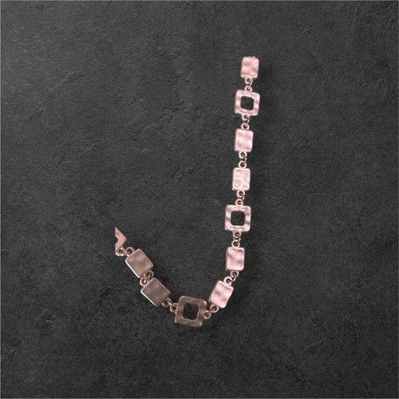 Long 33.25"-36.25" Silver Toned  Flat Rectangle  and Square Link Chain Necklace - Picture 2 of 9